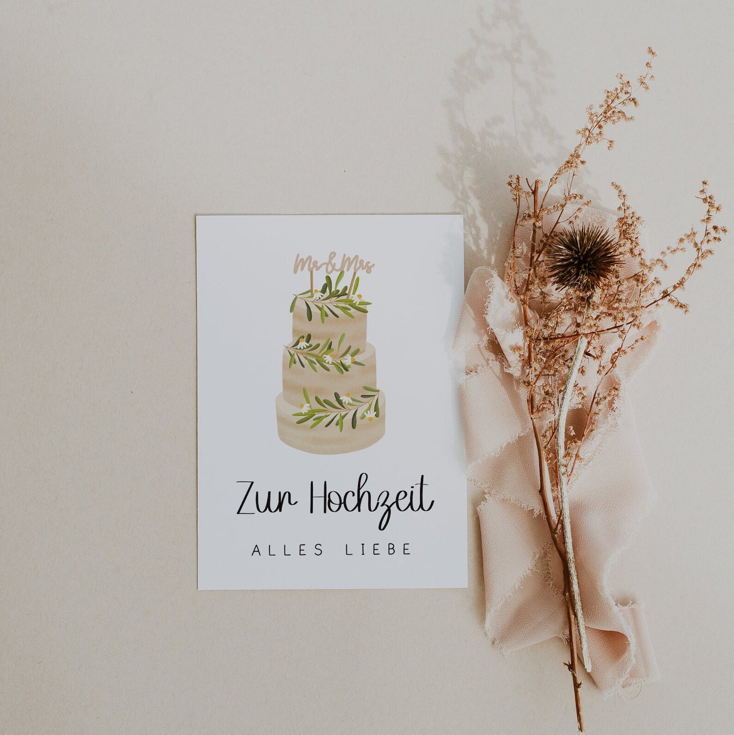 Postkarte Hochzeit Glückwünsche Hochzeitstorte - Torte Hochzeitskarte Mr & Mrs