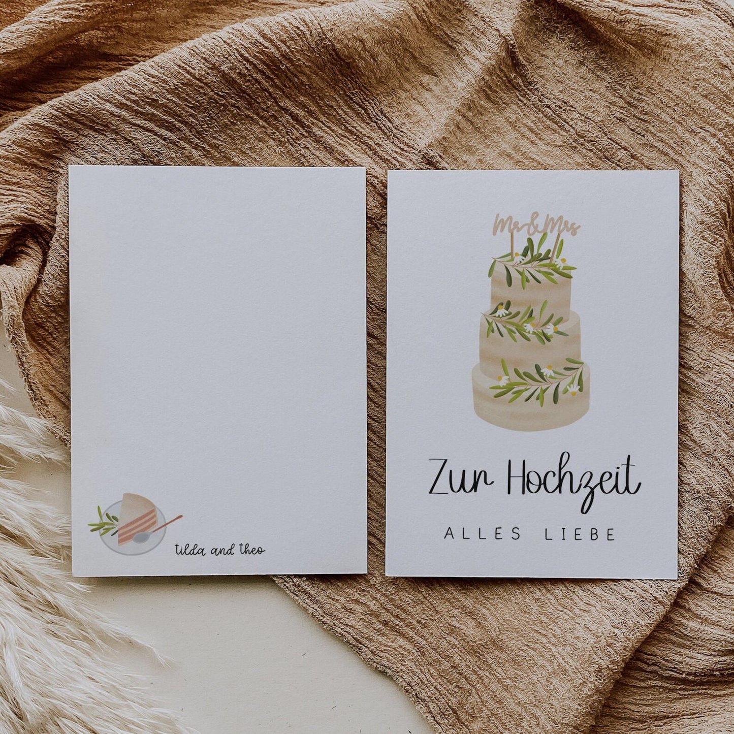 Postkarte Hochzeit Glückwünsche Hochzeitstorte - Torte Hochzeitskarte Mr & Mrs