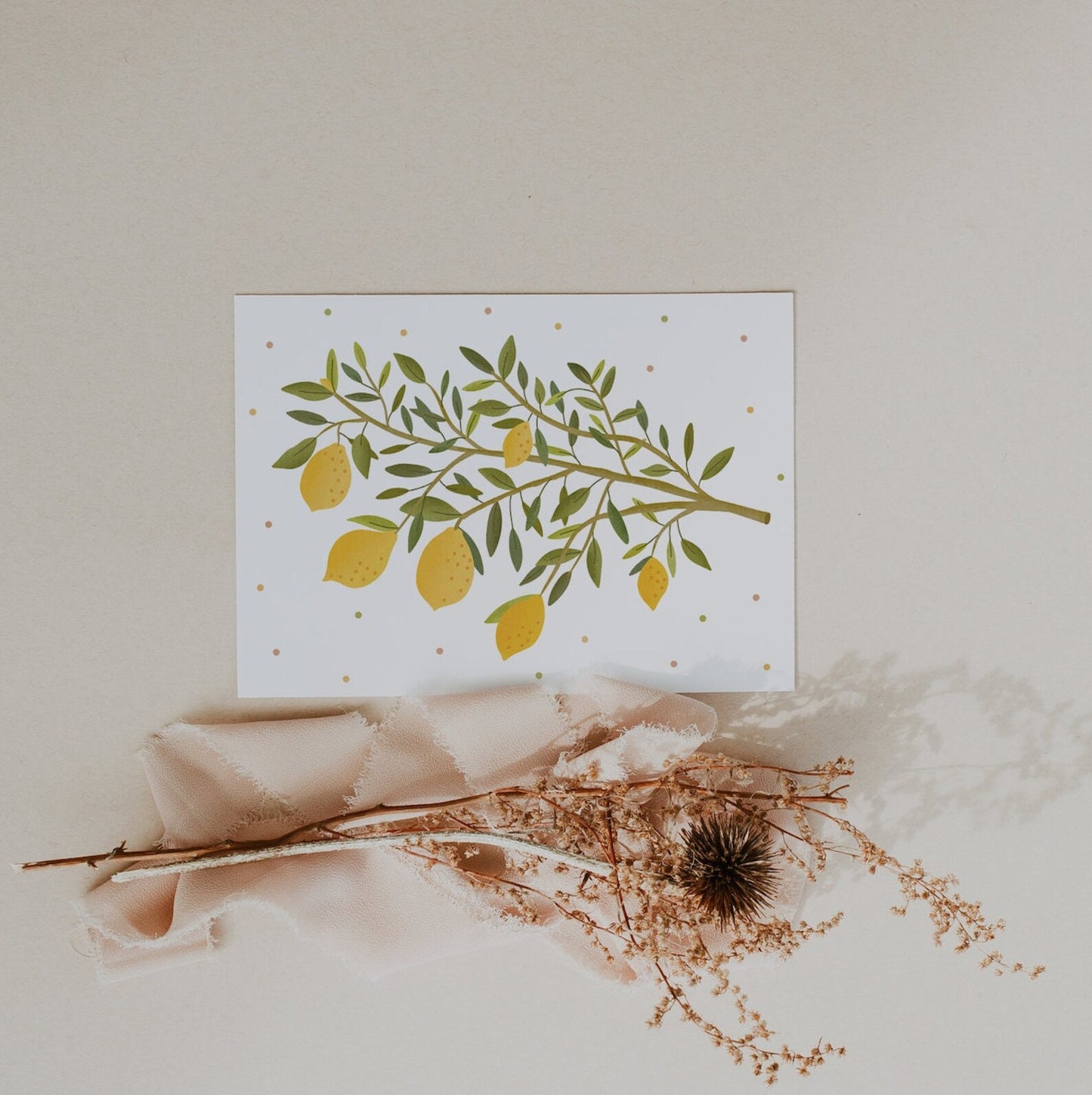 Postkarte Zitronenzweig - Zitrone Grußkarte Limone