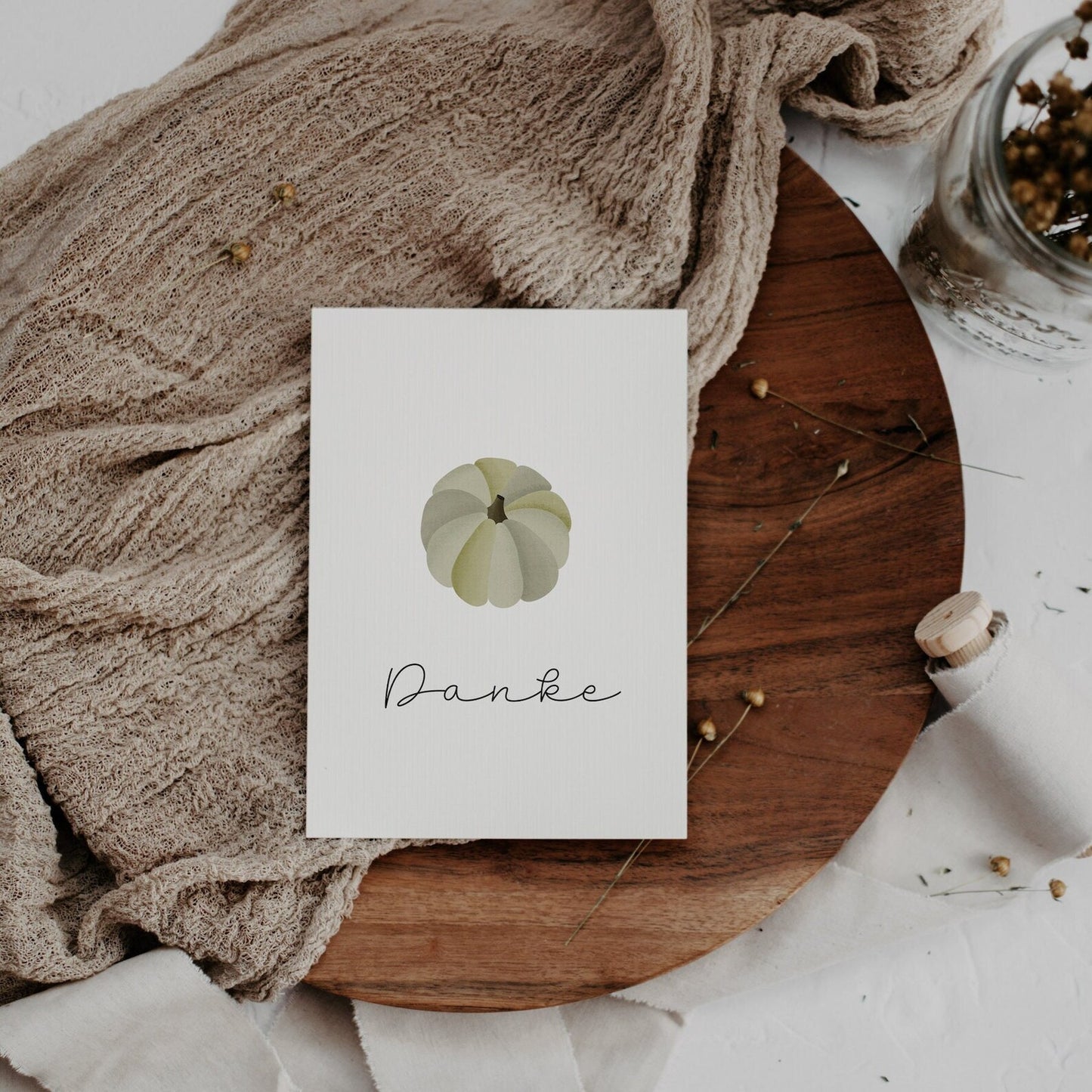 Postkarte Kürbis grün- Danke sagen Postkarte Herbst