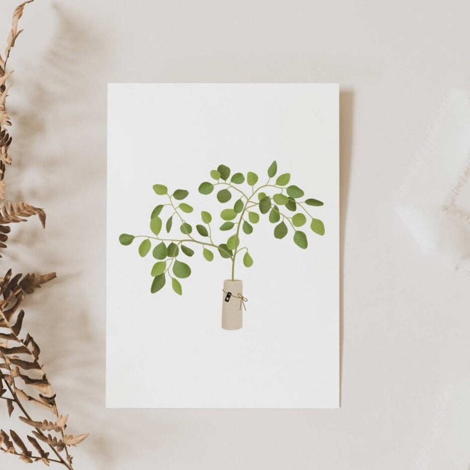Postkarte Eukalyptus - Zeig in Vase zarte Grußkarte