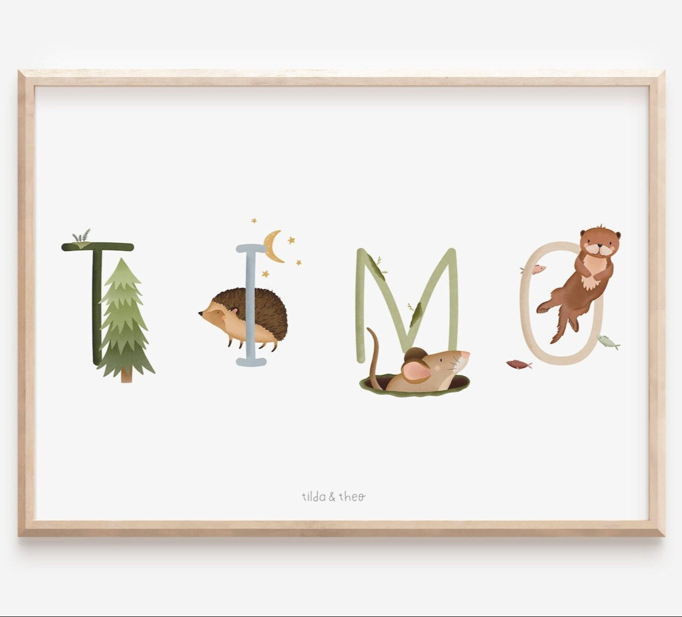 Poster children's room forest letters - christening poster name forest animals