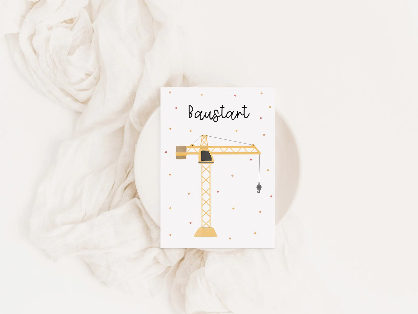 Postkarte Baustart - Hausbau Kran
