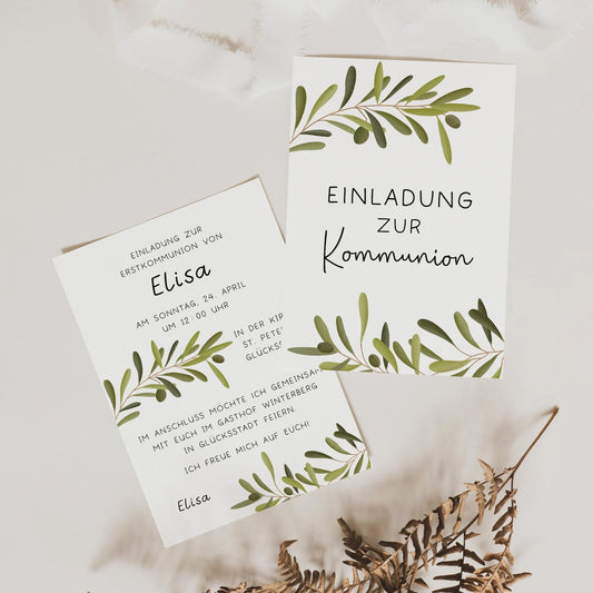 Einladungskarte Kommunion Olivenzweig
