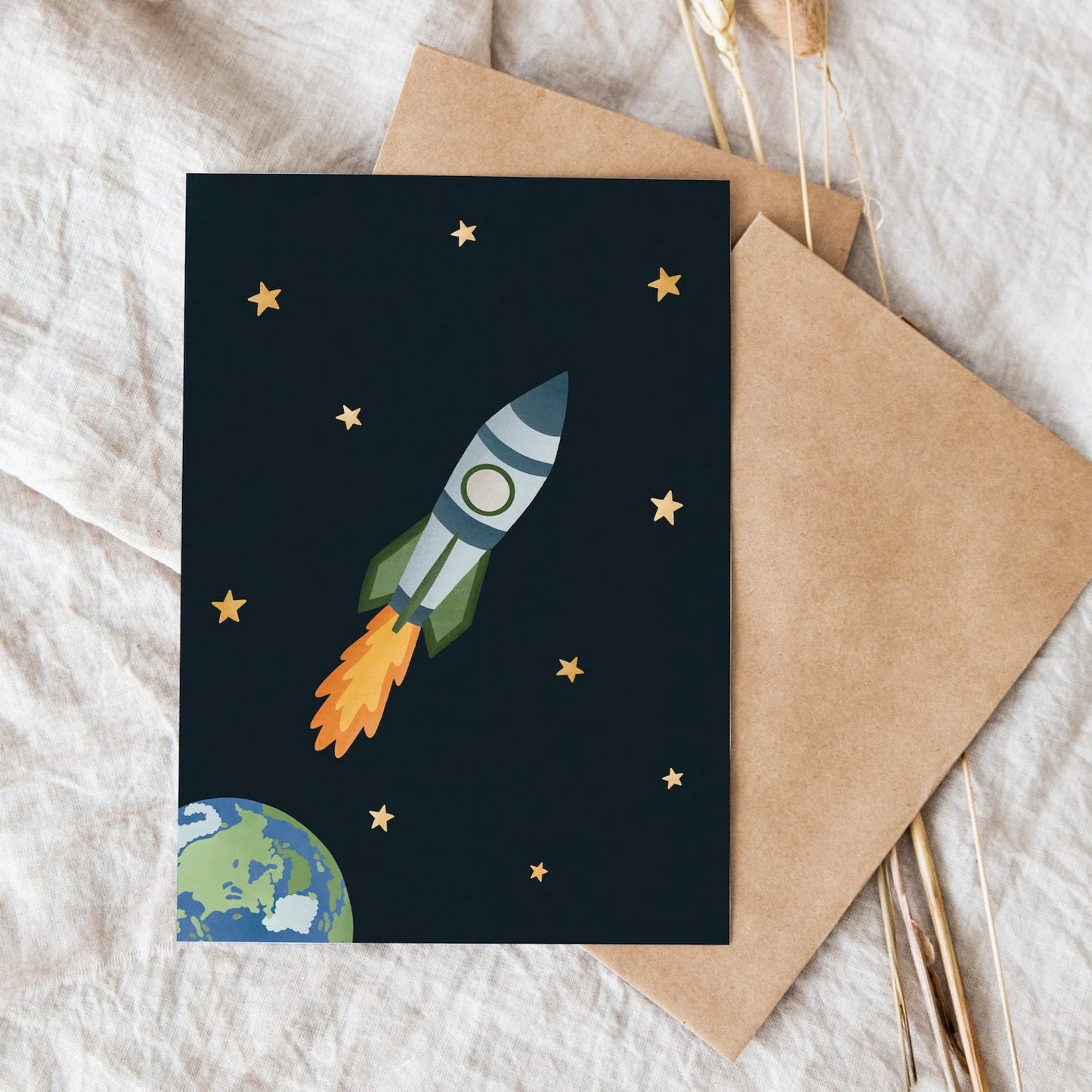 Postkarte Rakete - Guten Start Karte