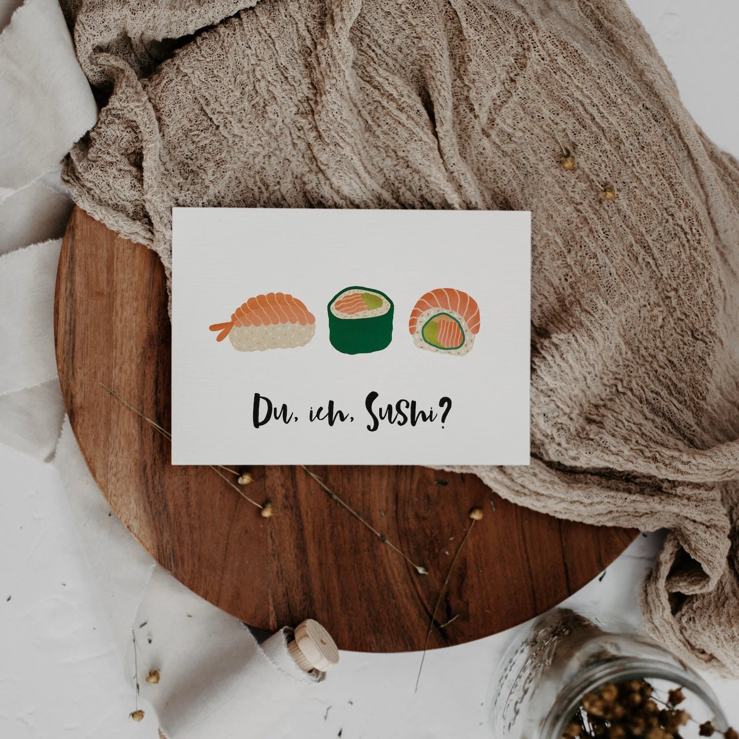 Postkarte Sushi Einladung - du, ich, sushi? Witzige Sushieinladung Geburtstag