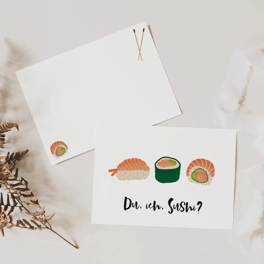 Postkarte Sushi Einladung - du, ich, sushi? Witzige Sushieinladung Geburtstag