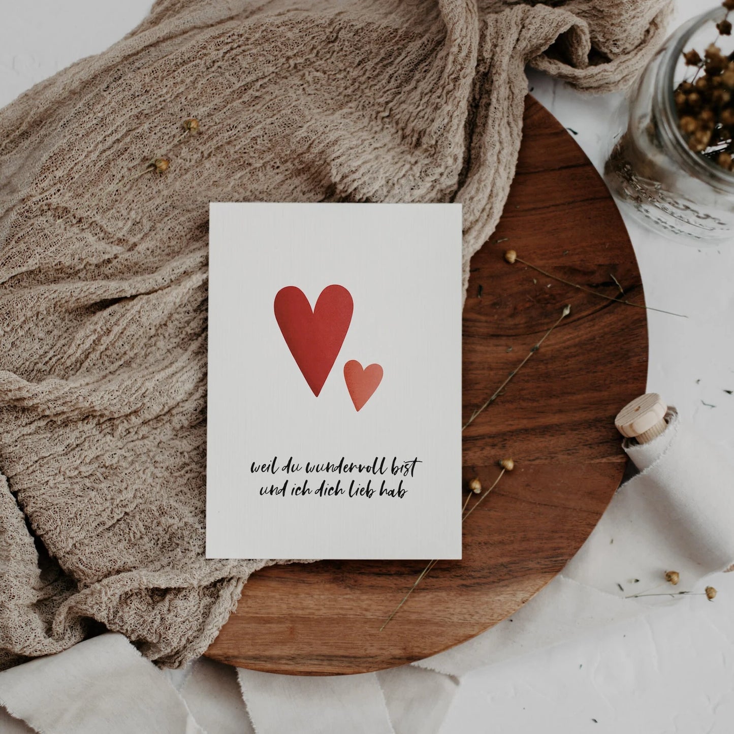 Postkarte Herz - Liebe "Weil du wundervoll bist und ich dich lieb hab"