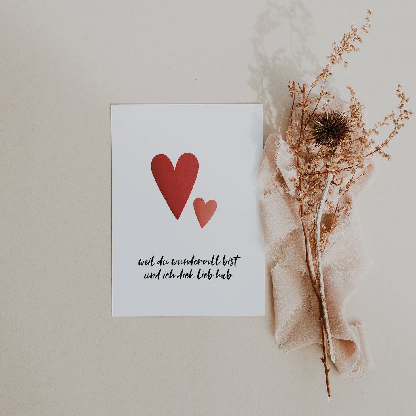 Postkarte Herz - Liebe "Weil du wundervoll bist und ich dich lieb hab"