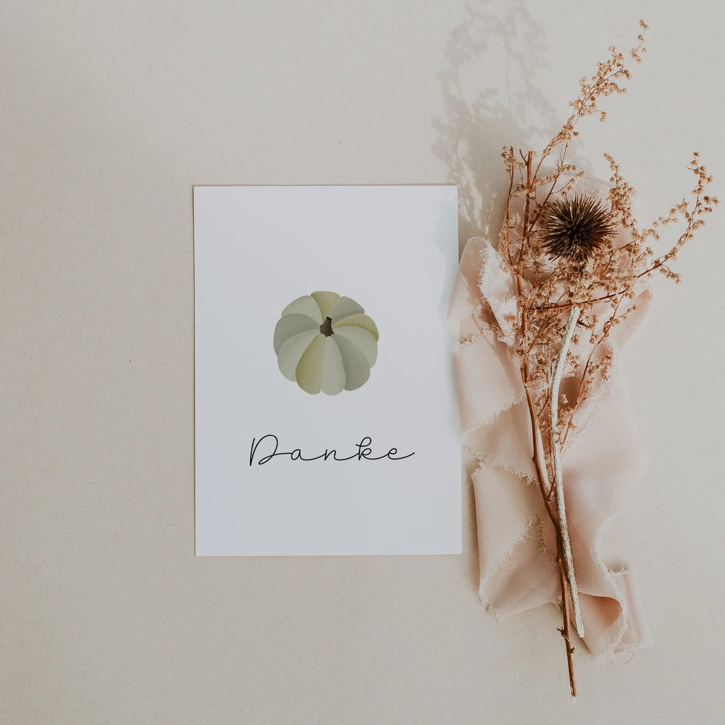 Postkarte Kürbis grün- Danke sagen Postkarte Herbst