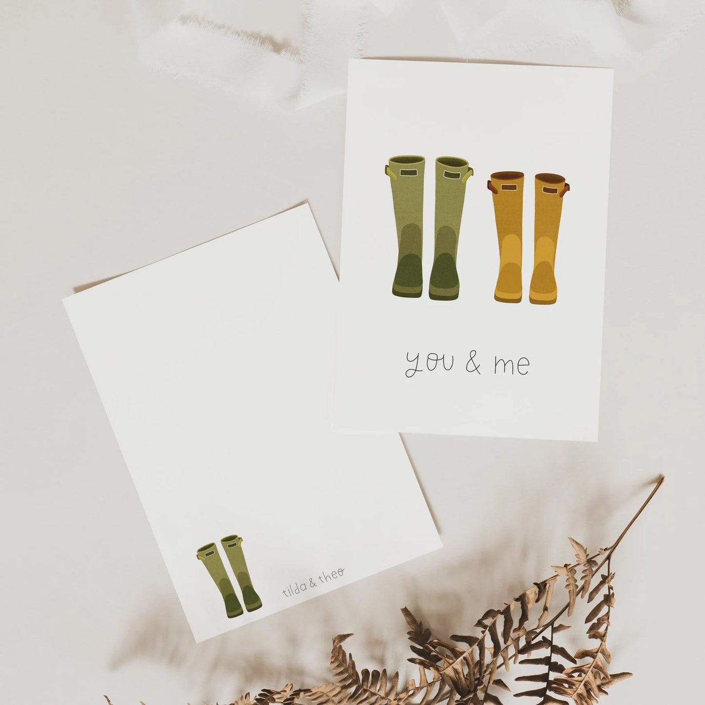 Postkarte Gummistiefel you & me - Grußkarte Herbst Jahrestag