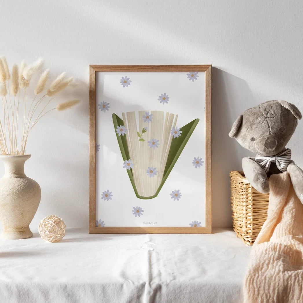 Poster Buch - Blumen Lesen - Geschenk Bücher mit Blümchen