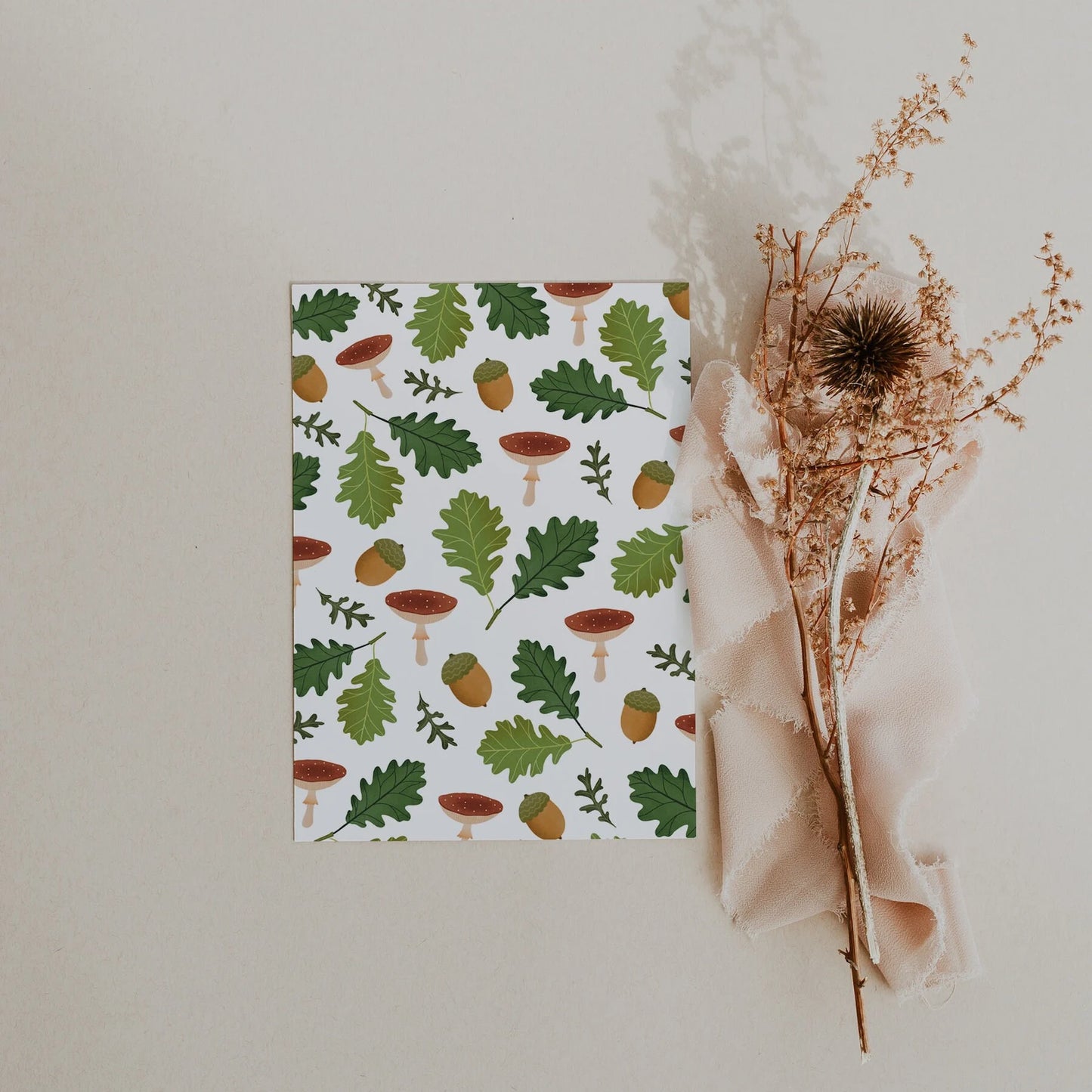 Postcard Autumn Pattern - Mushrooms & Leaves