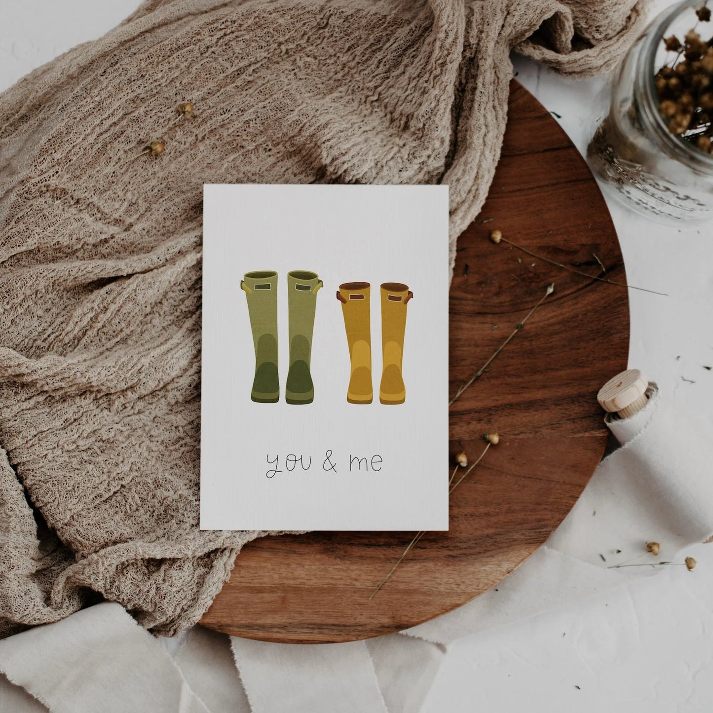Postkarte Gummistiefel you & me - Grußkarte Herbst Jahrestag