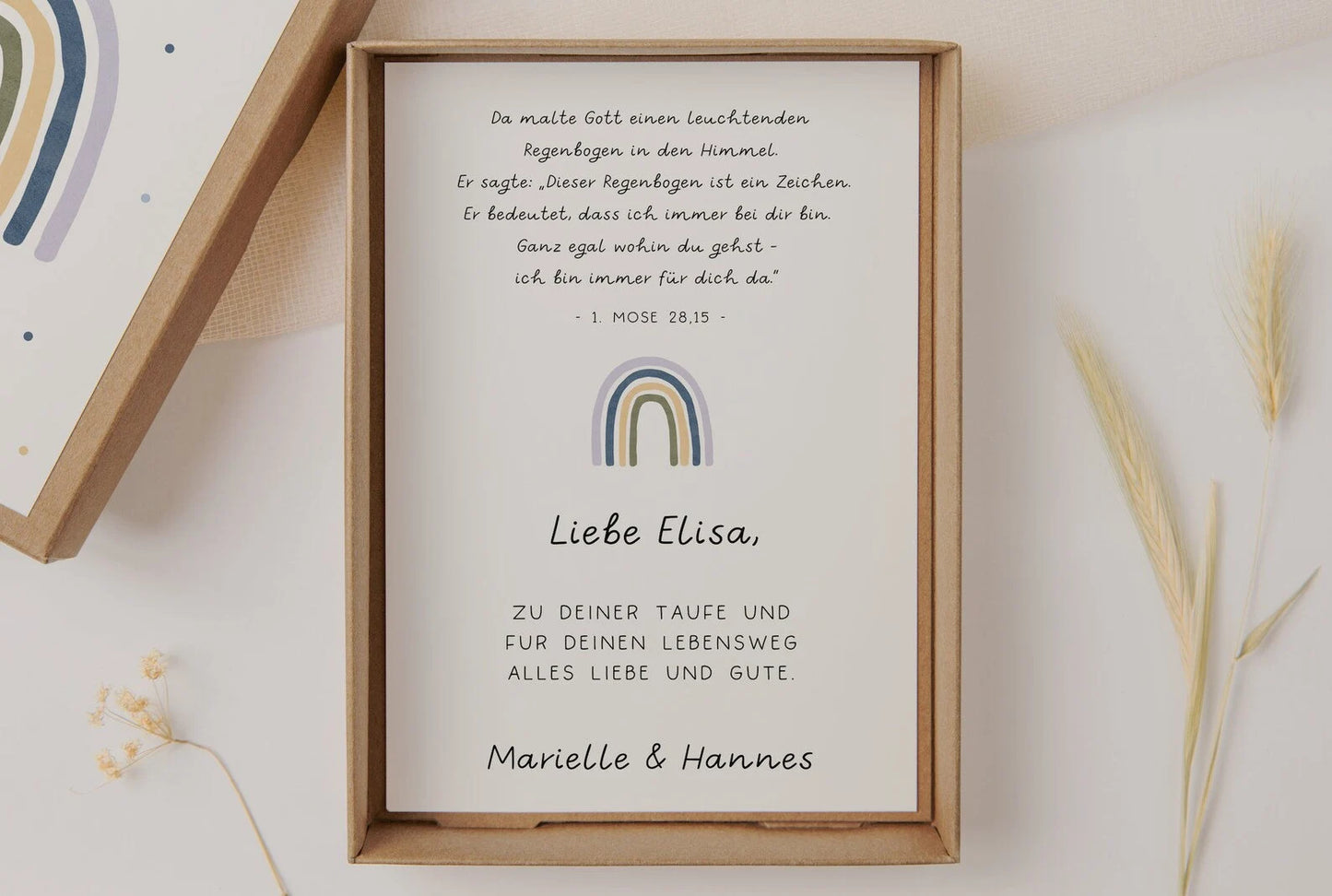 Geschenkschachtel zur Taufe blau - Regenbogen Geldgeschenk