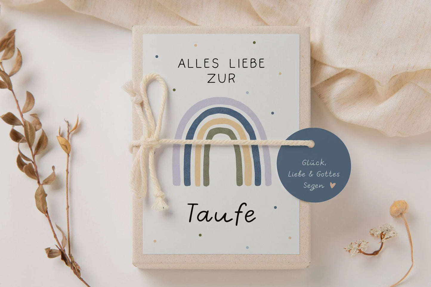 Geschenkschachtel zur Taufe blau - Regenbogen Geldgeschenk