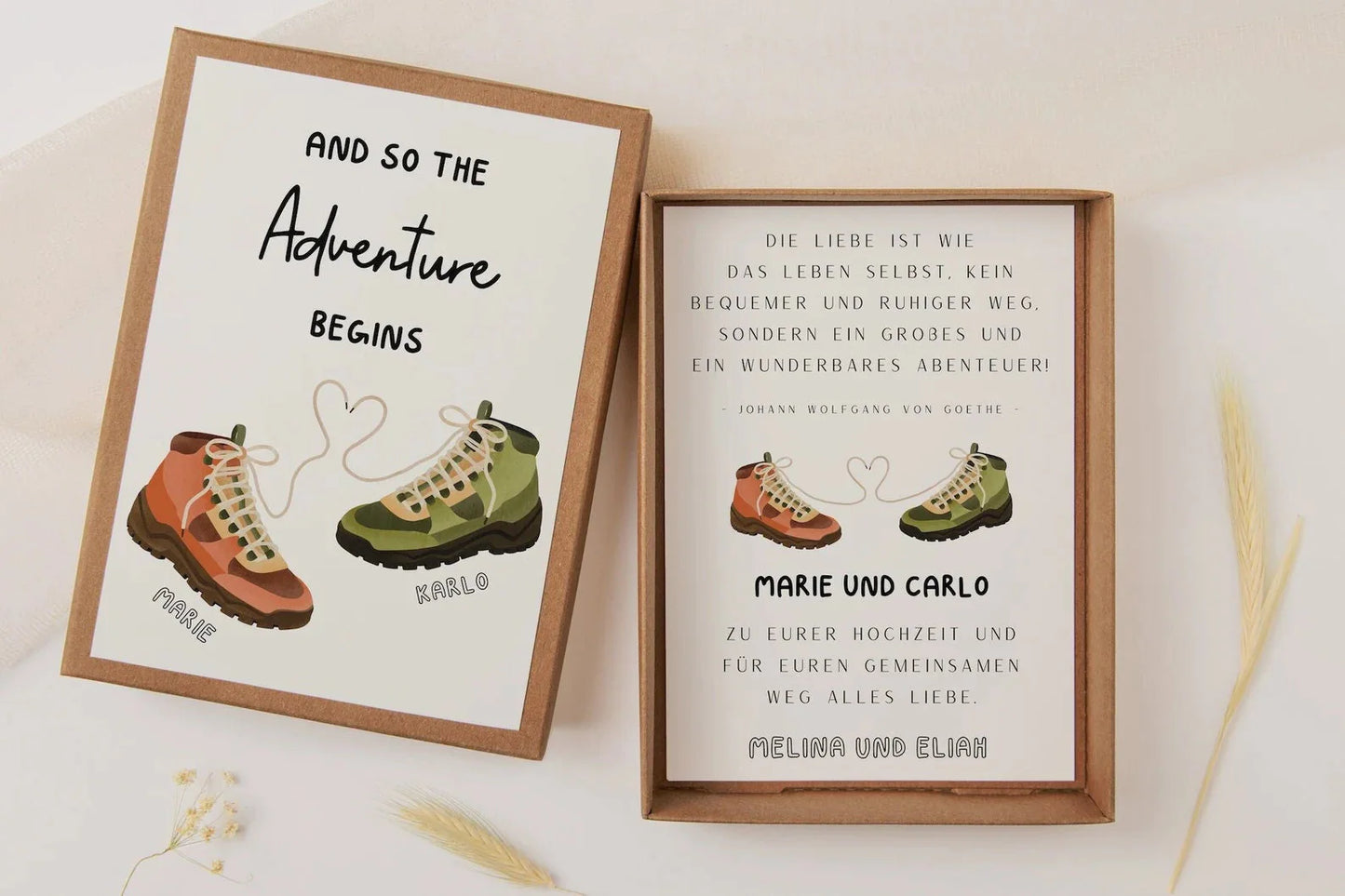 Gift box wedding hiking shoes - money gift adventure