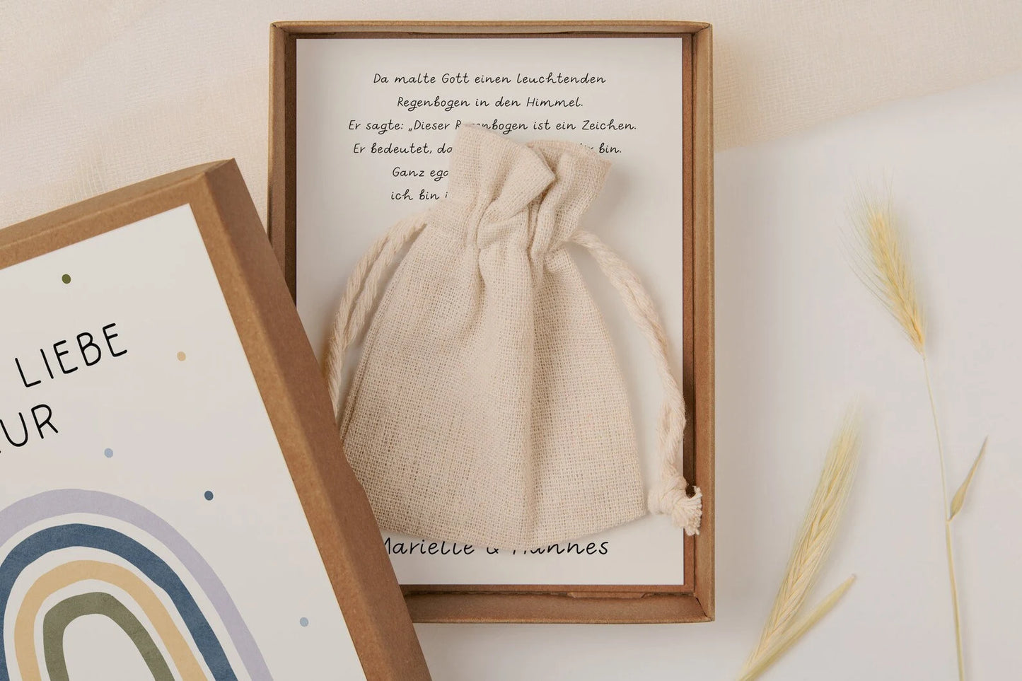 Geschenkschachtel zur Taufe blau - Regenbogen Geldgeschenk