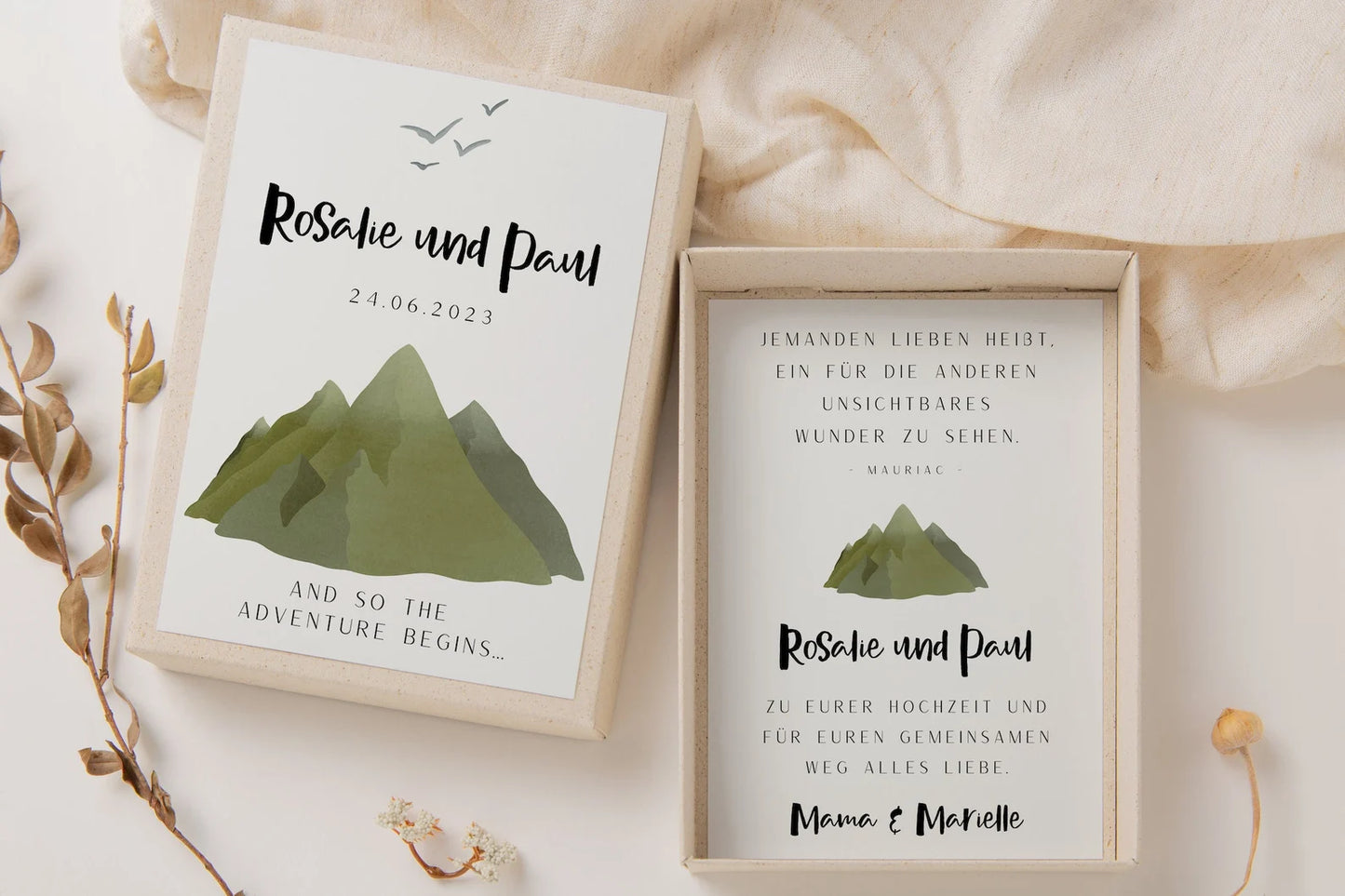 Gift box wedding mountains - money gift adventure