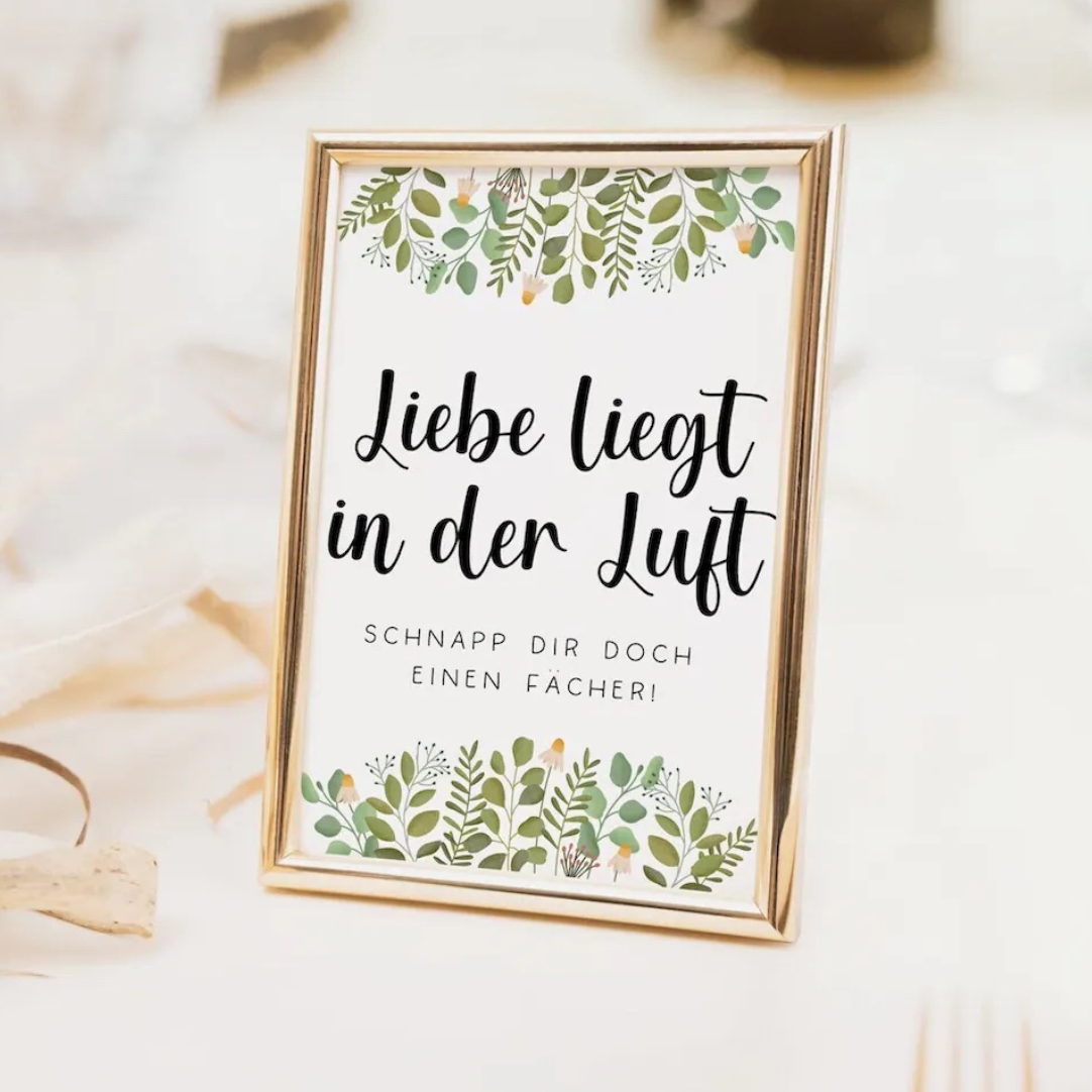 Schild Hochzeit "Liebe liegt in der Luft" - Hochzeits-Fächer Deko Schild