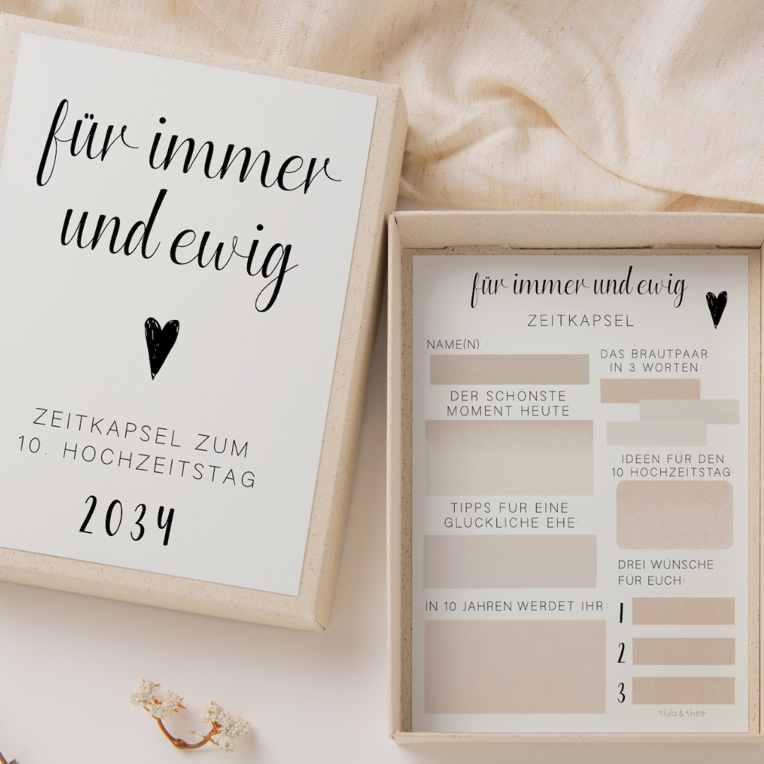 Time capsule wedding to fill in minimalistic - cards in A6 guest book