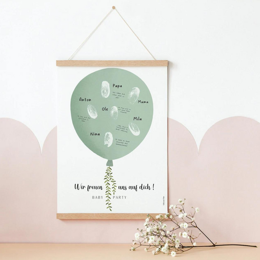 Guest book baby shower balloon - fingerprint baby party green