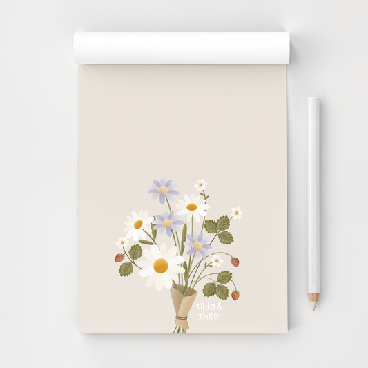 Notizblock Blumenstrauß A6 - 50 Blätter zarte Blüten / Blumen Block