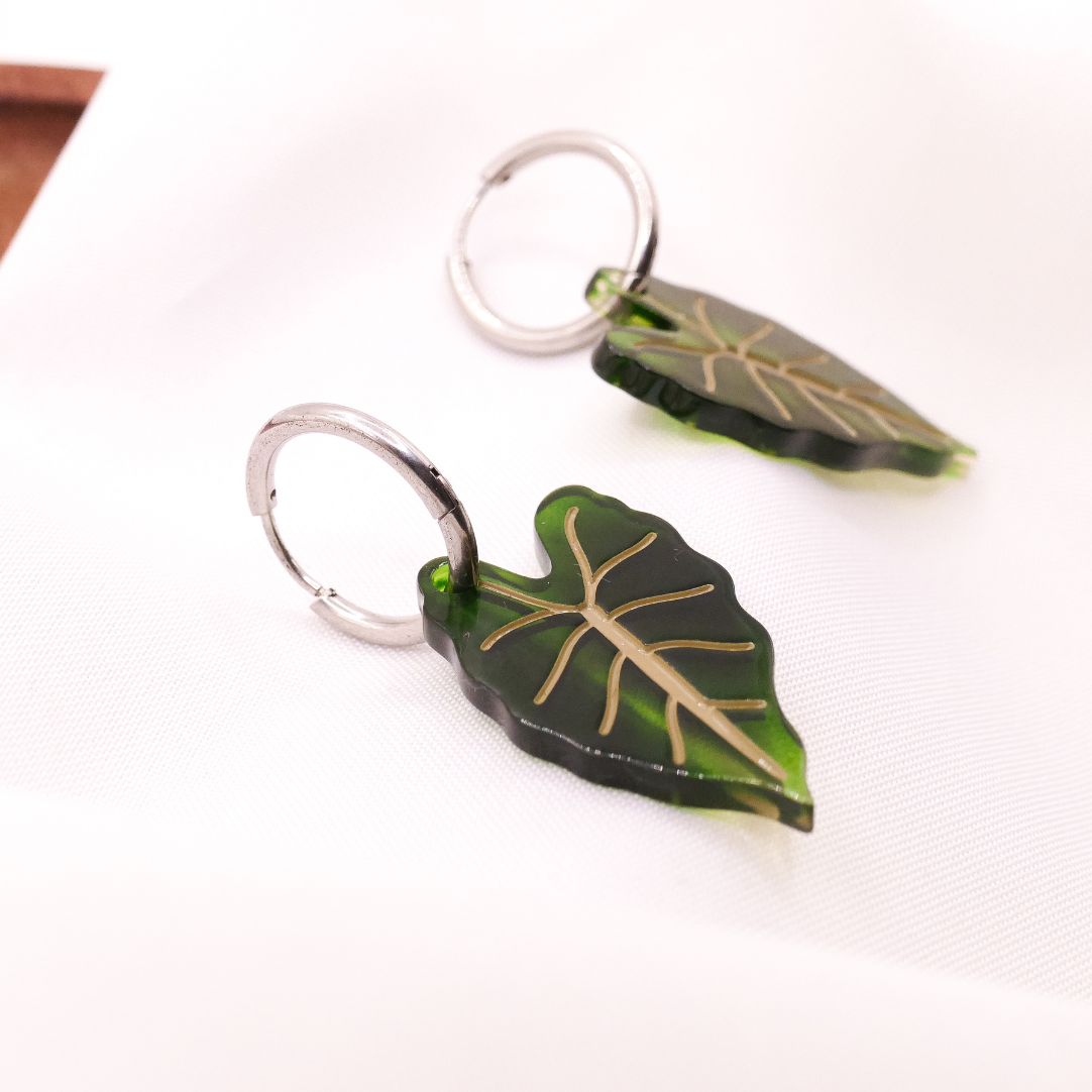 Ohrringe Begonie Zimmerpflanzen Creolen - 18k vergoldet Pflanze Monstera Anhänger - Geschenkidee Ohrringe Blatt