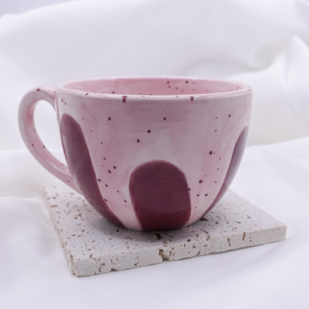 Tasse Streifen rosa handbemalt - unregelmäßige Pünktchen/Flecken Tasse