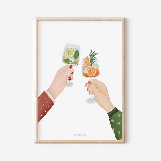 Poster Frauenhände mit cocktails - Aperol und Hugo poster anstoßen geschenk beste freundin