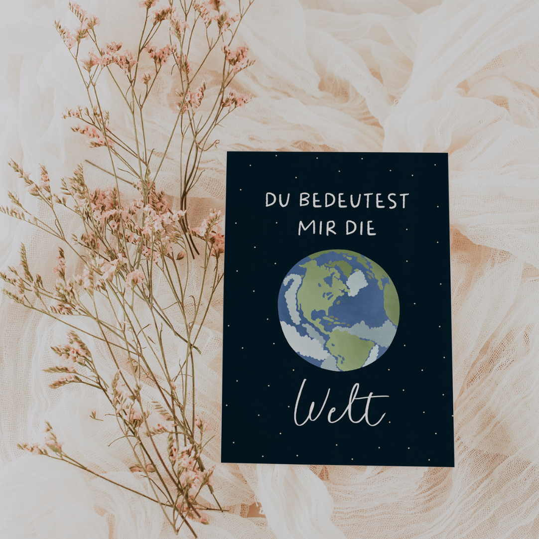 Postkarte Valentinstag "Du bedeutest mir die Welt" - Karte Liebe Partner Jahrestag & Hochzeitstag