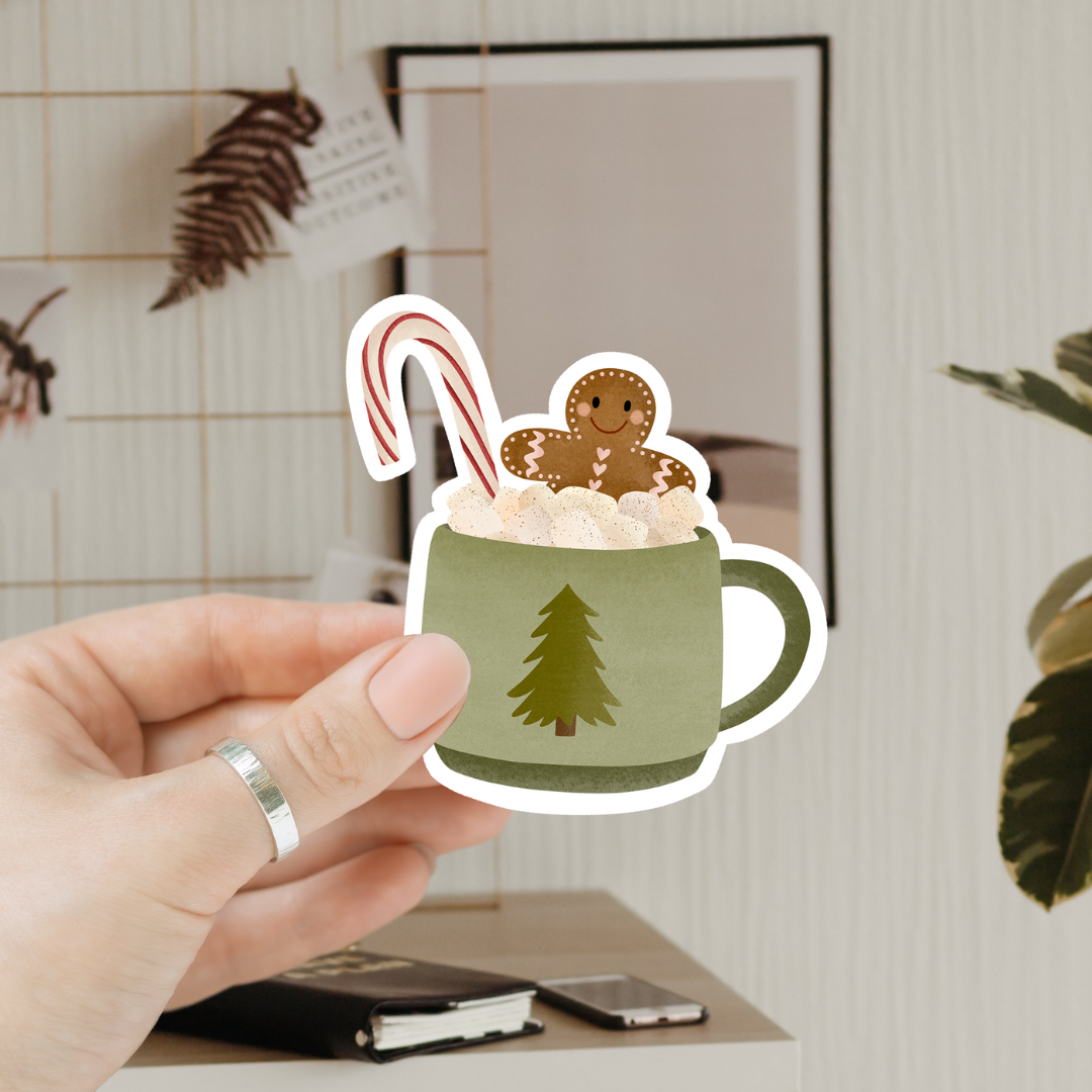 Sticker Christmas Hot Chocolate Vinyl - Sticker Christmas Mug Kiss Cut