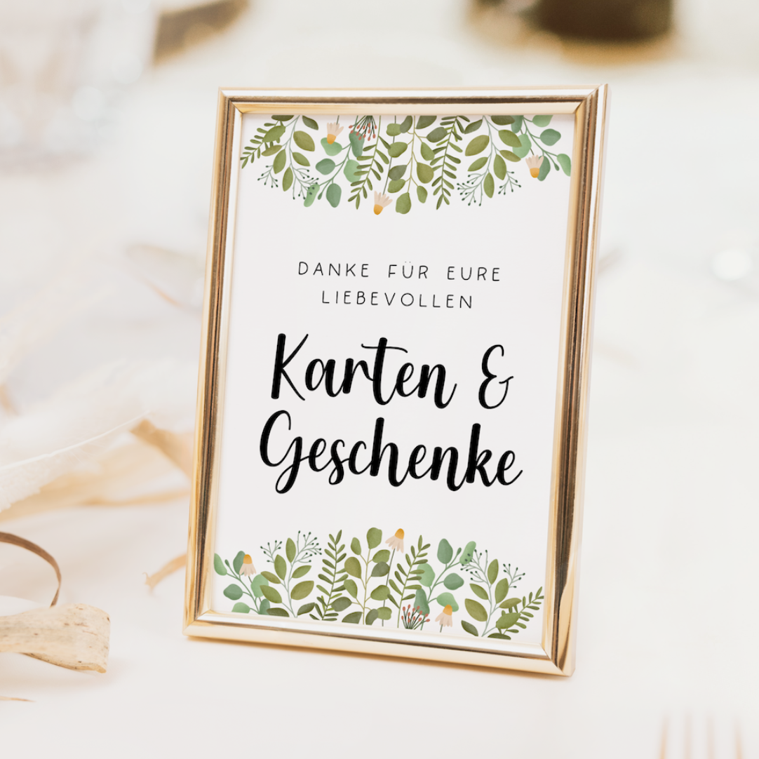 Schild Geschenke Hochzeit Eukalyptus - Hochzeitsdeko Schilder Karten Box