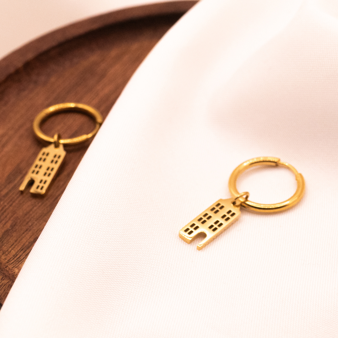 Ohrringe Grachtenhäuser Haus Creole in Gold 18k vergoldet - leichte Ohrringe Holland Amsterdam Häuser