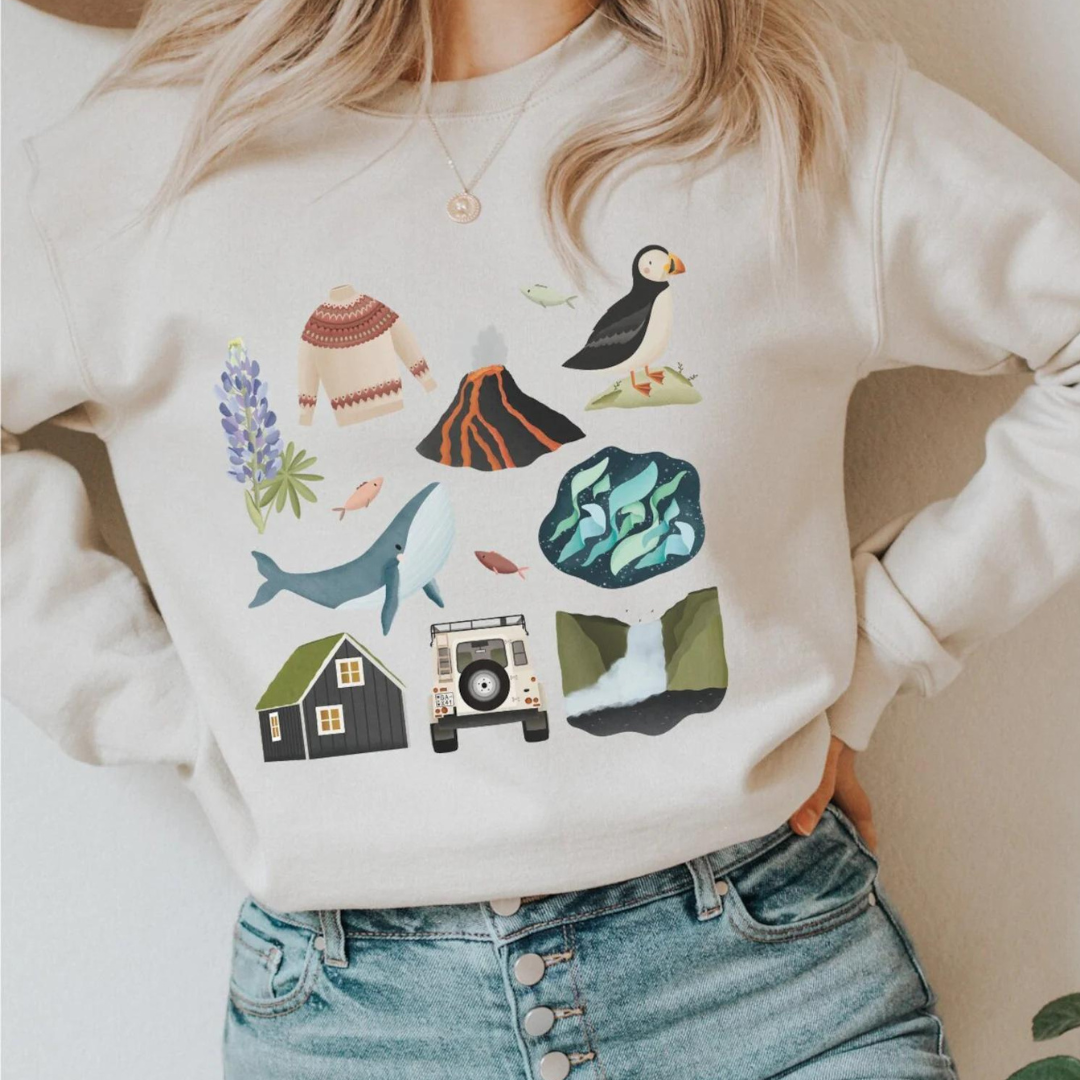 Pullover Island Reise - Skandinavien Cozy Sweater - Boho Kleidung Iceland Souvenir - Adventure Wandern Sweatshirt - Cottagecore-Style