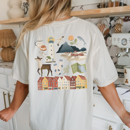 Tshirt Norwegen Reise - BIOBAUMWOLLE Skandinavien Lofoten Häuser Shirt - Norwegen Souvenir