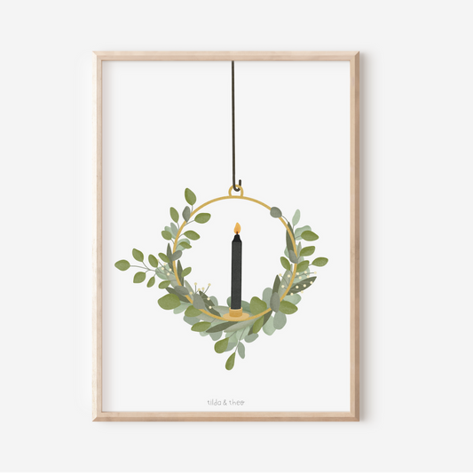 Poster Christmas eucalyptus wreath candle - art print door wreath