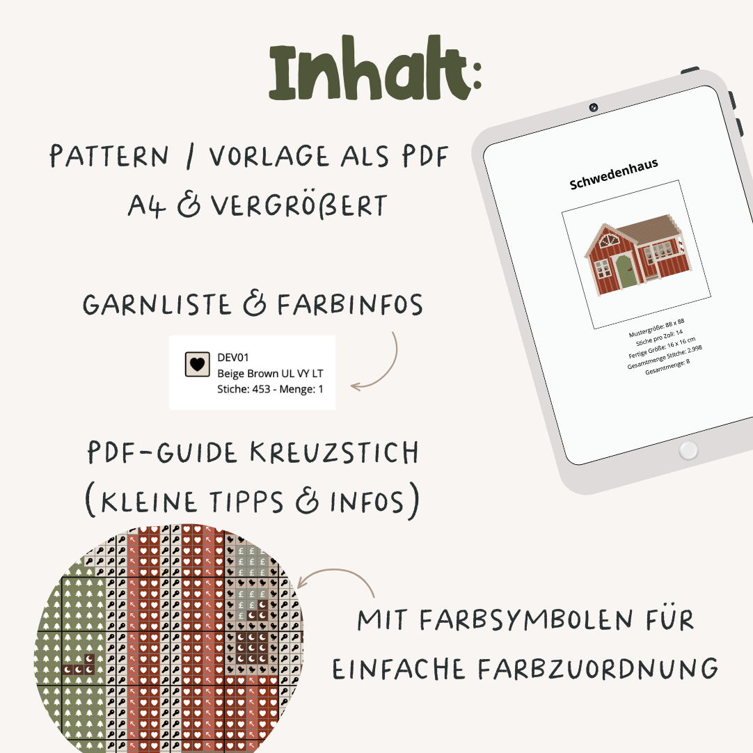 Schweden Haus Cross Stitch Pattern PDF - Schweden Kreuzstich-Vorlage Skandinavien DIY