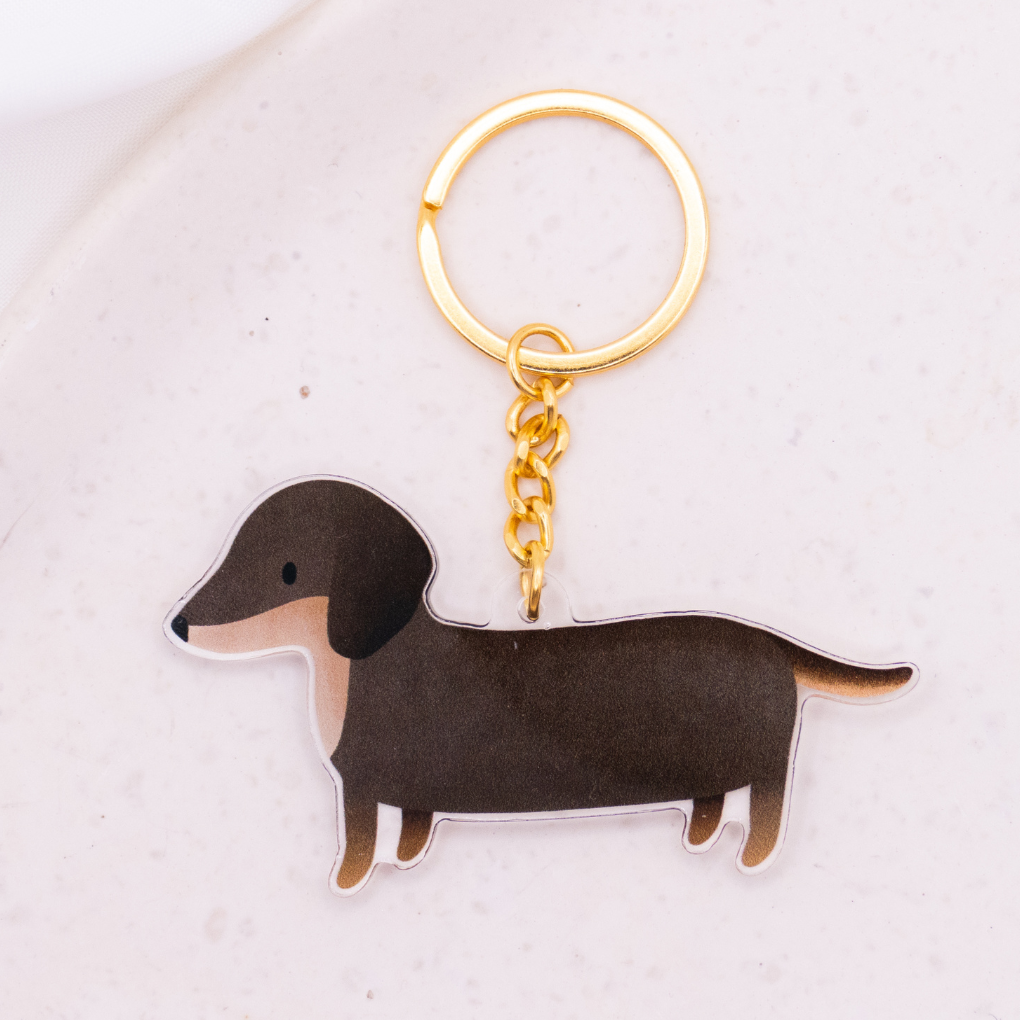 Schlüsselanhänger Dackel Hund aus Acryl - Geschenk Hunderasse Keychain