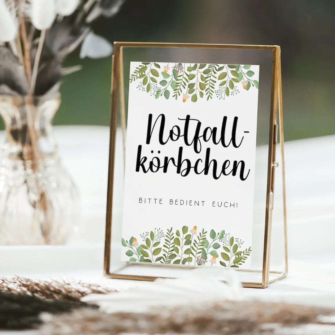 Schild Hochzeit Notfallkörbchen Eukalyptus - Hochzeitsdeko Schilder Bad