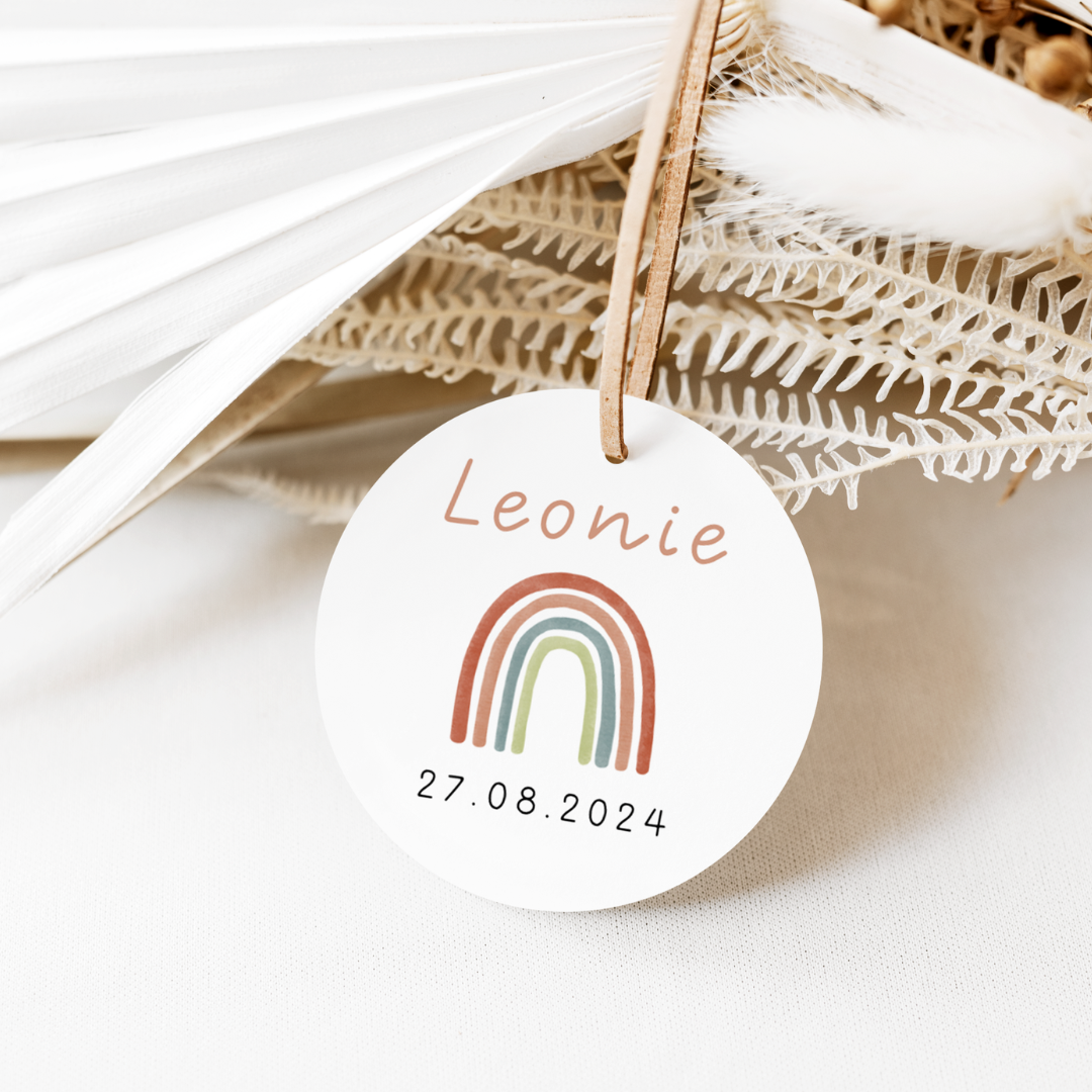 Gift tag birth / baptism rainbow - LEO 003