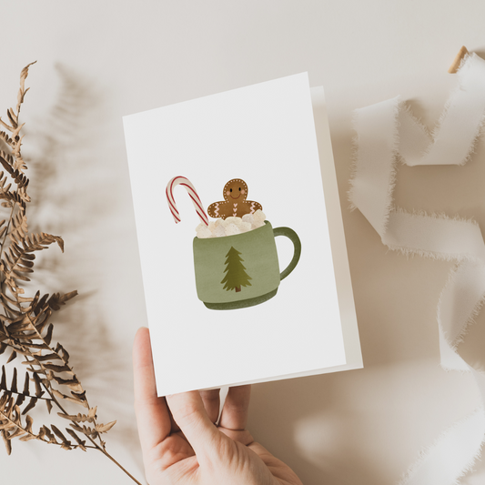 Greeting Card Christmas Hot Chocolate Cup Gingerbread - Folding Card A6 Christmas Card