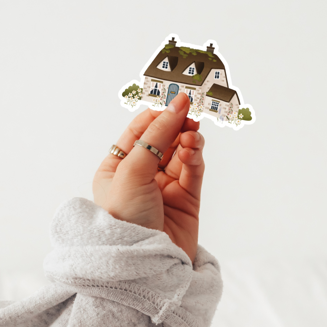 Vinyl Sticker Cottage mit Blumengarten Aufkleber - Englisches Cottage Kiss Cut Sticker