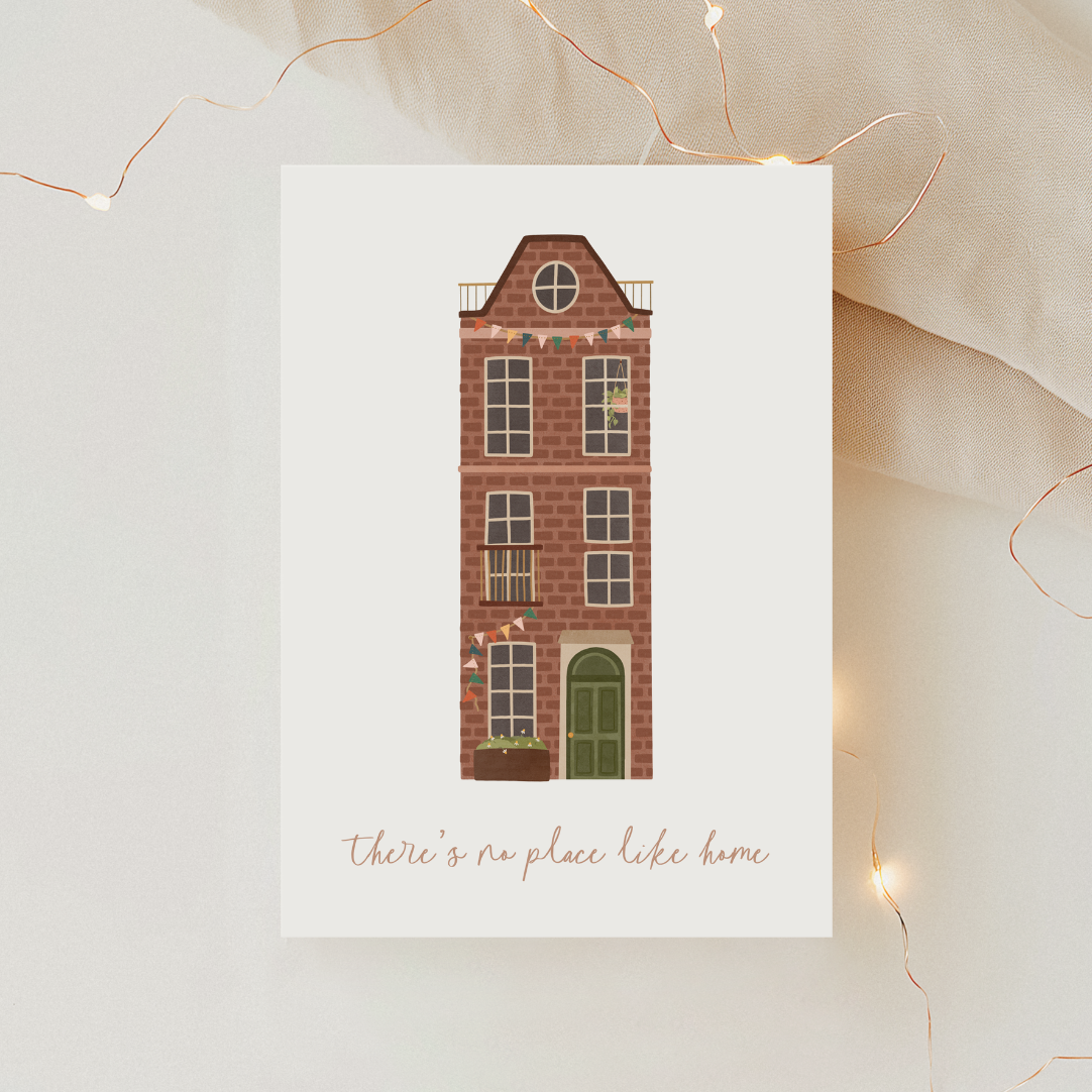 Postkarte Einzug Amsterdam Haus - Umzug Geschenk "there's no place like home"