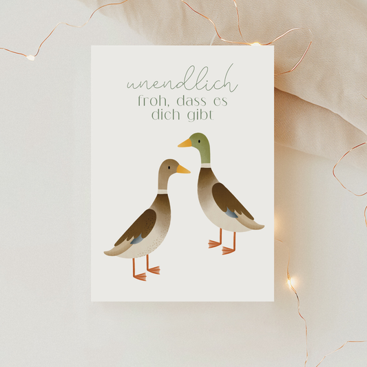 Postkarte Laufenten Liebe Karte Partner - Postkarte Geburtstag Entenpärchen