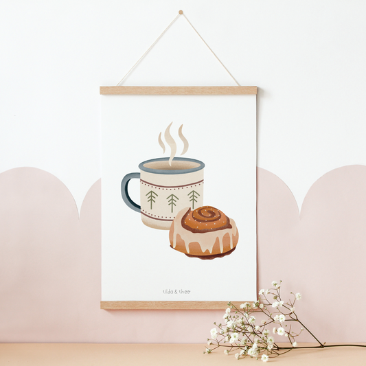 Poster Emailletasse & Zimtschnecke Norwegen - Kunstdruck Camping Reiseprint Hygge