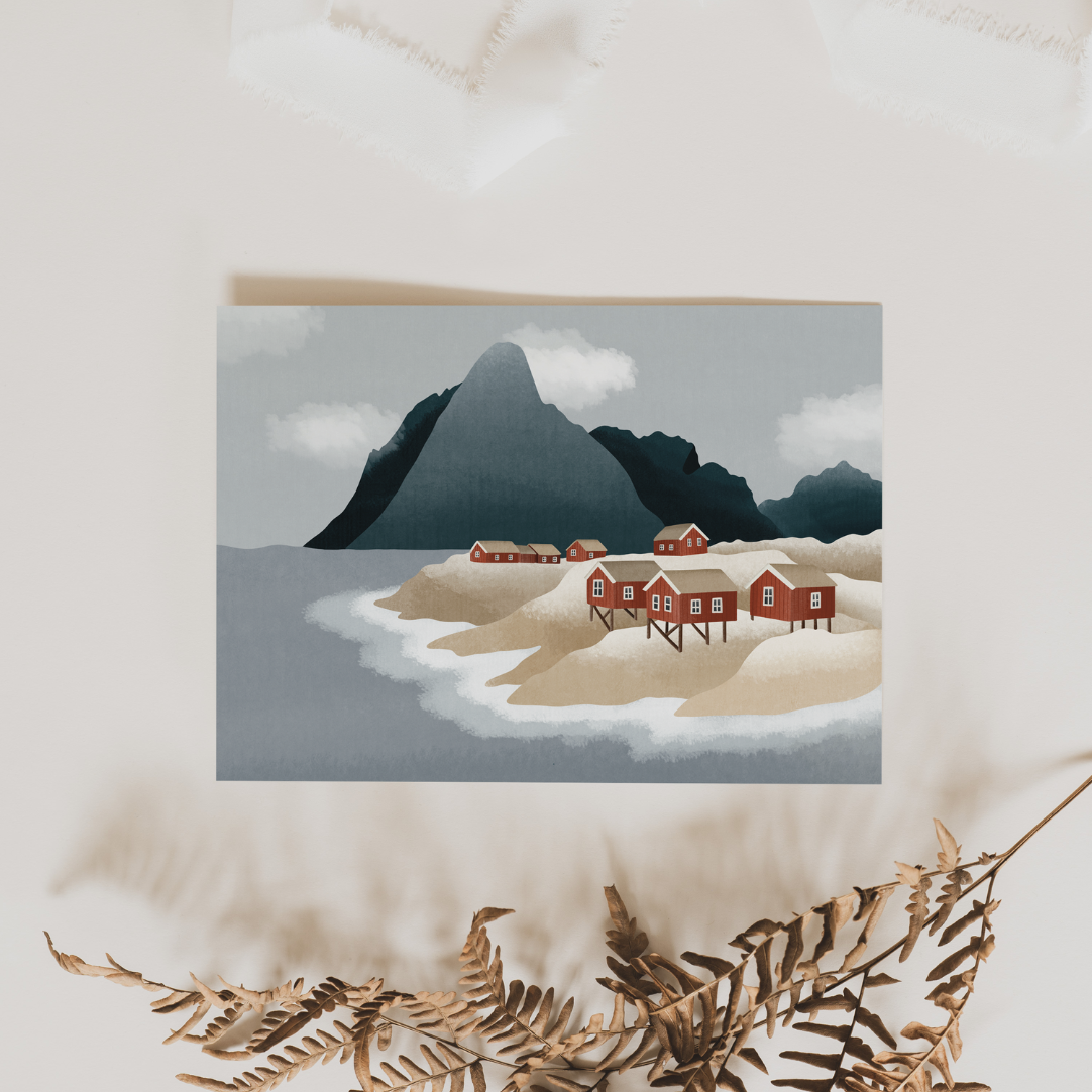 Postkarte Norwegen Lofoten Häuser Karte Reise - Postkarte Norwegischer Fjord