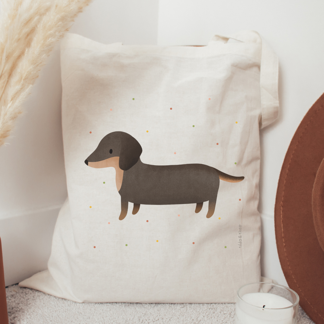 Stofftasche Dackel Hund Hunderasse - Jutebeutel Dachshund Konfetti Tasche