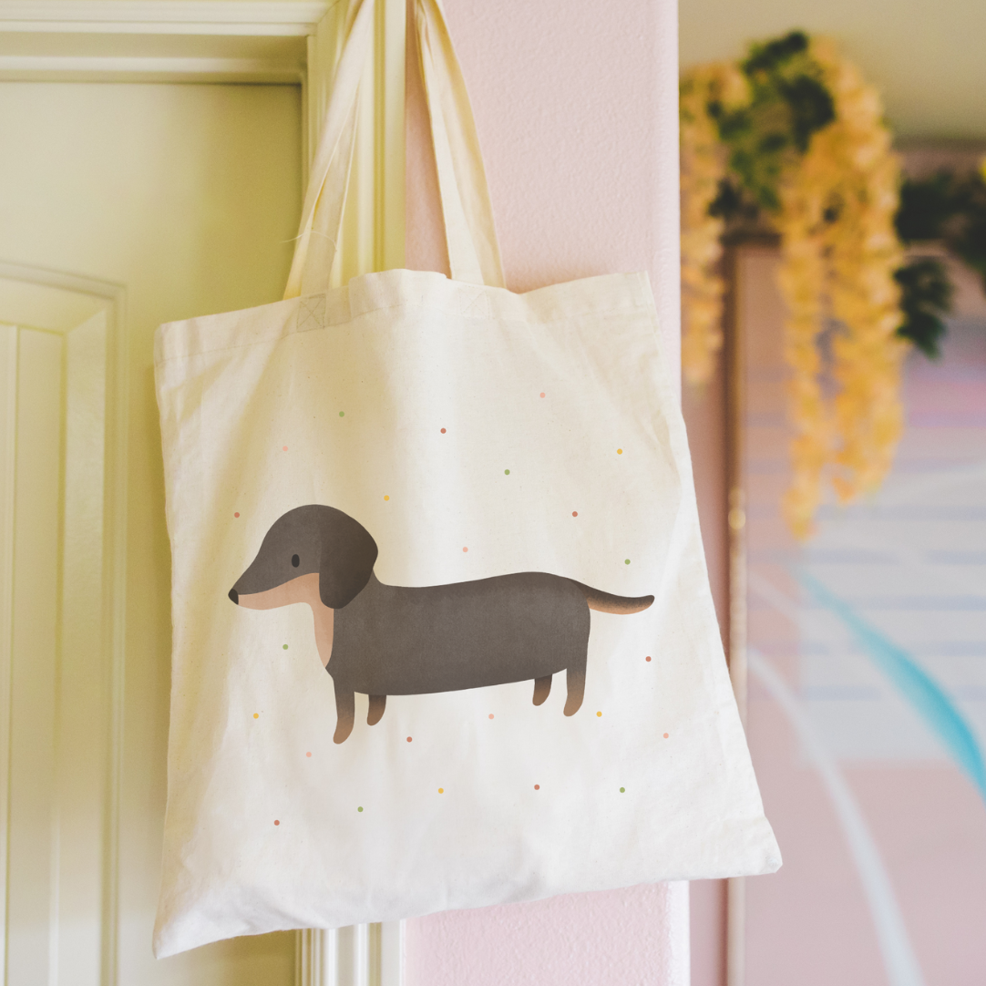 Stofftasche Dackel Hund Hunderasse - Jutebeutel Dachshund Konfetti Tasche