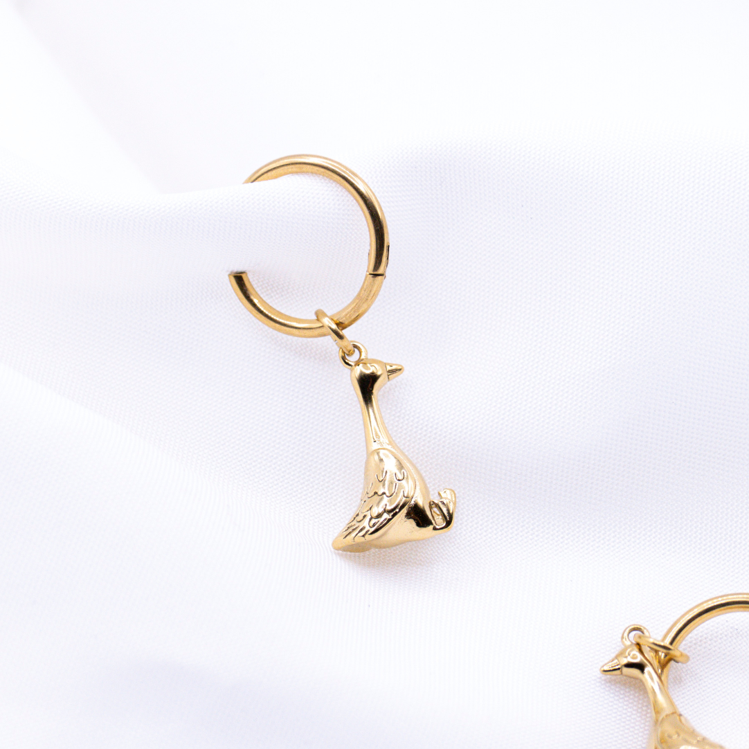 Ohrringe Gans süße Gänse Creole in Gold 18k vergoldet - leichte Ohrringe Enten